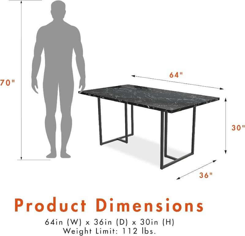 CosmoLiving Astor Table à manger imitation marbre Noir – Image 5