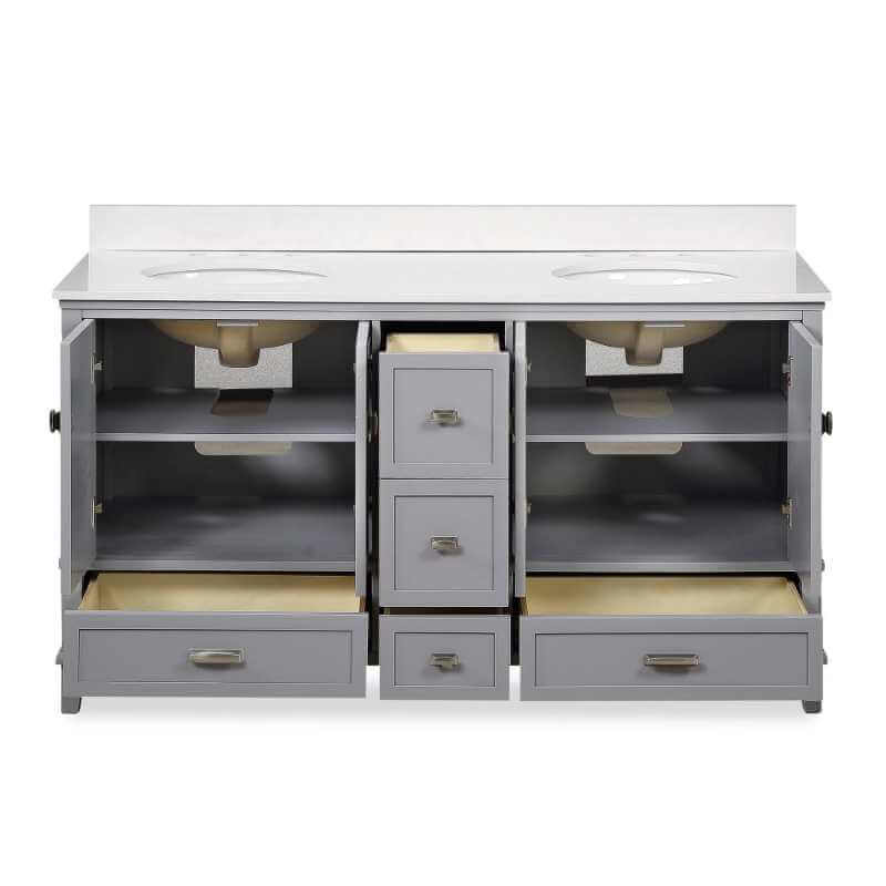Meuble-lavabo double DHP Otum 60 pouces avec lavabo, bois gris – Image 2