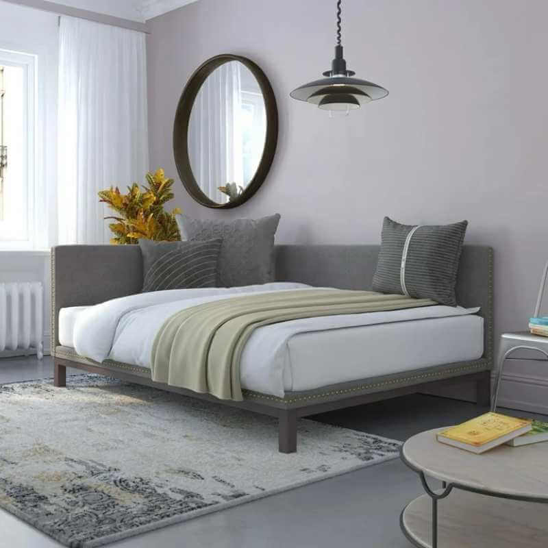 Lit de jour moderne rembourré de style milieu du siècle avec tête de lit capitonnée horizontale – Image 2