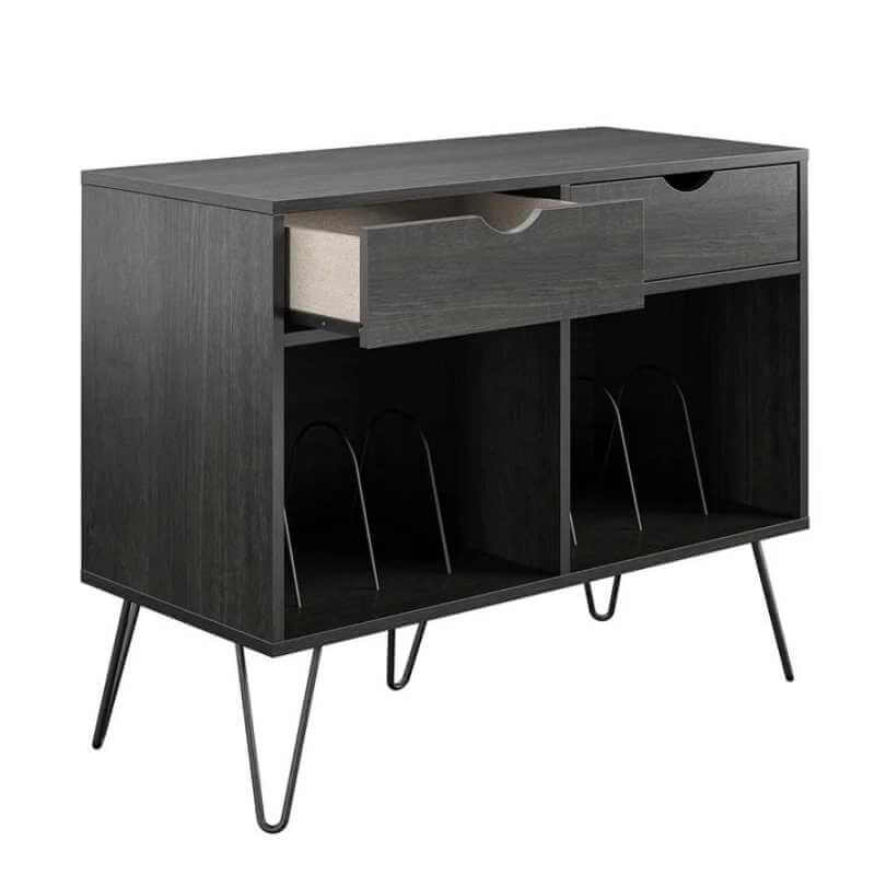 Meuble pour platine vinyle Novogratz Concord avec tiroirs – finition chêne noir – Image 3