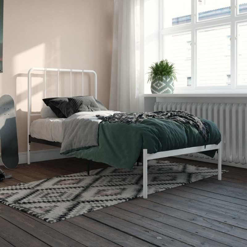 Dorel Aaron – Lit simple en métal avec hauteur ajustable, design industriel moderne, blanc – Image 2