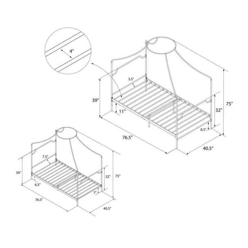 Dorel Camilla – Lit simple à baldaquin en métal avec hauteur ajustable, noir – Image 5