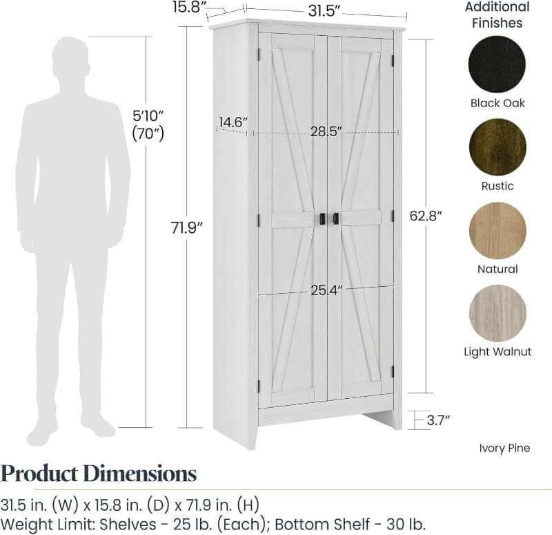 Armoire de rangement Ameriwood Home Farmington 32 po – style rustique gris, 4 tablettes – Image 4